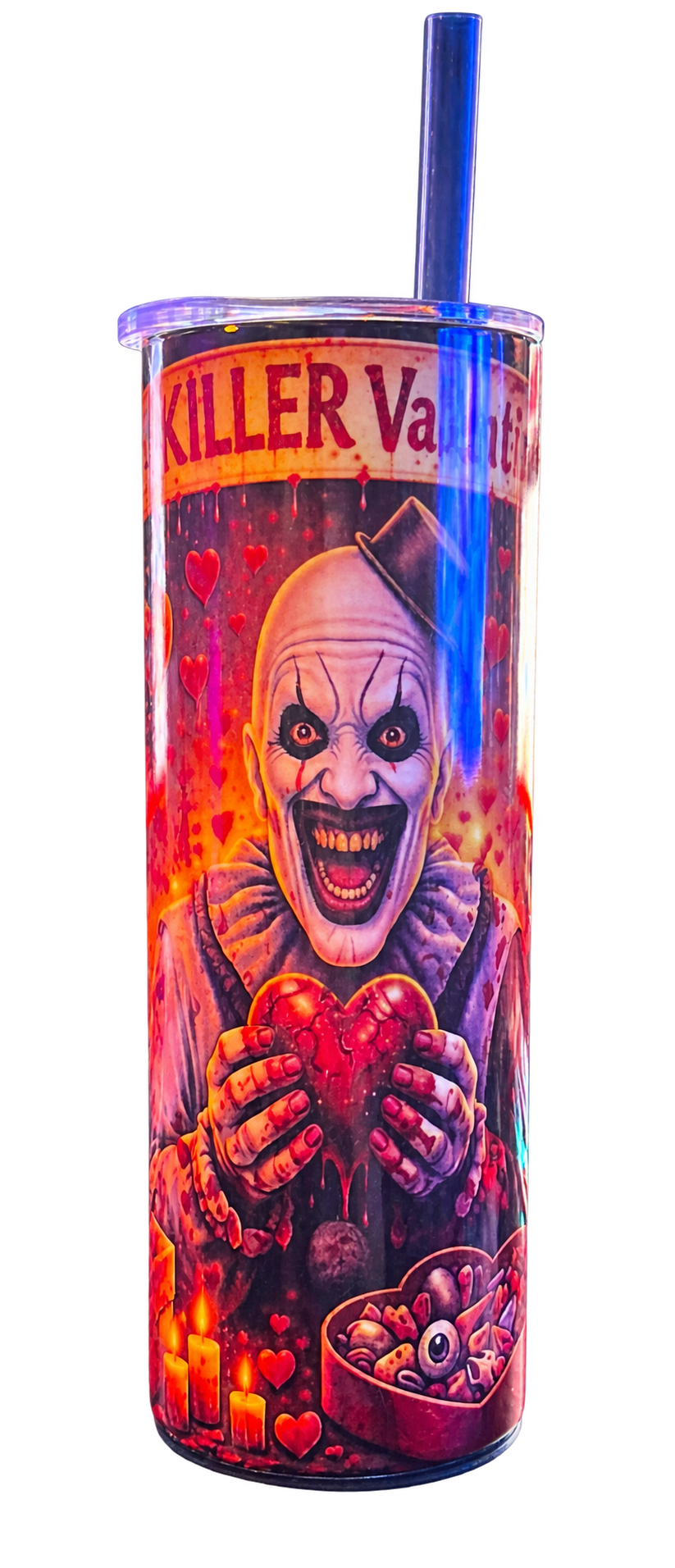 Valentine Clown Portrait Tumbler - actual front; photographed item, background removed