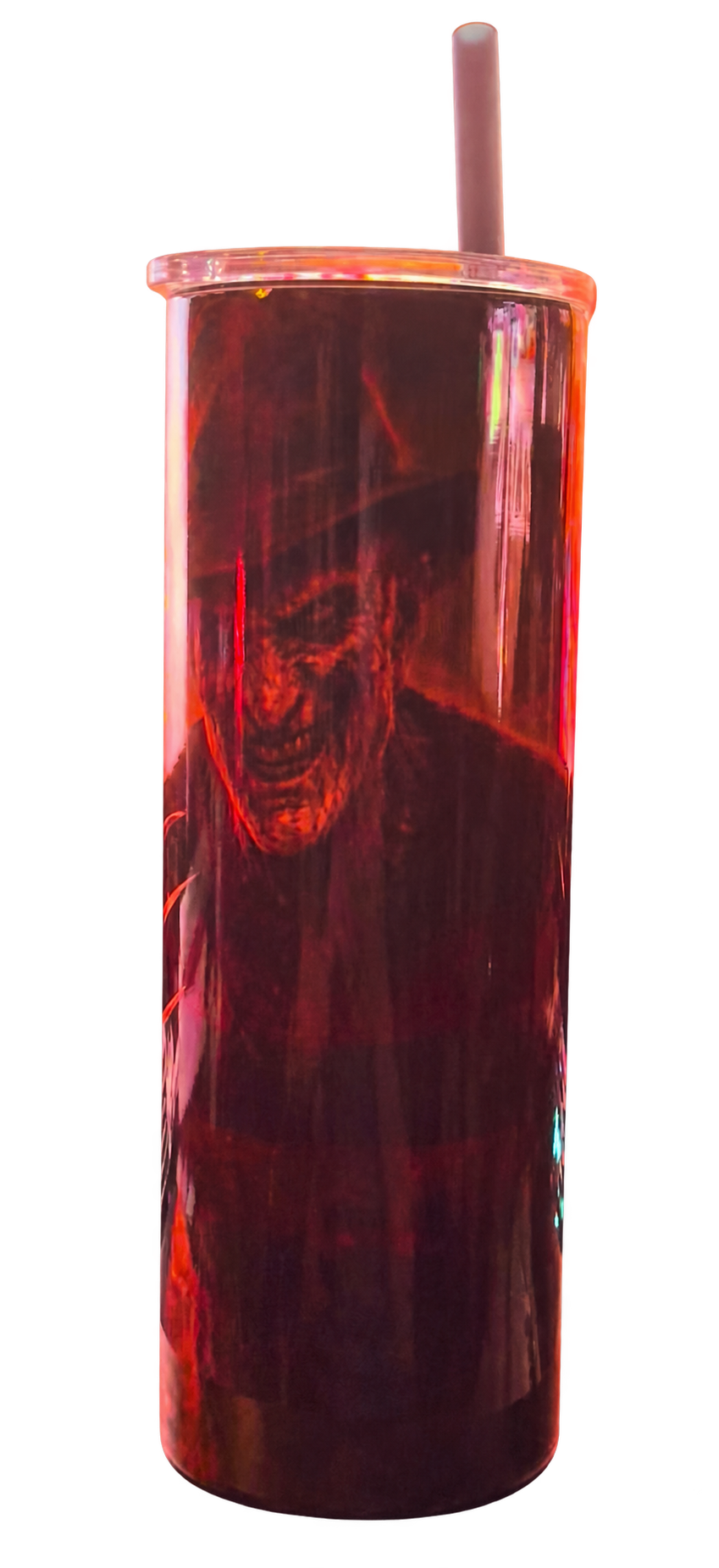 Freddy Fire Horror Tumbler - actual front; photographed item, background removed