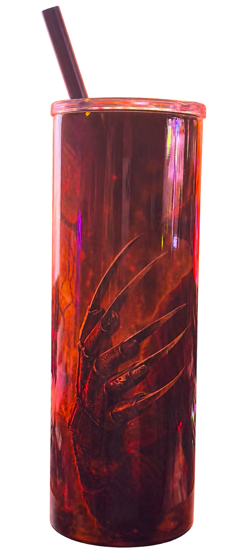 Freddy Fire Horror Tumbler - actual reverse; photographed item, background removed
